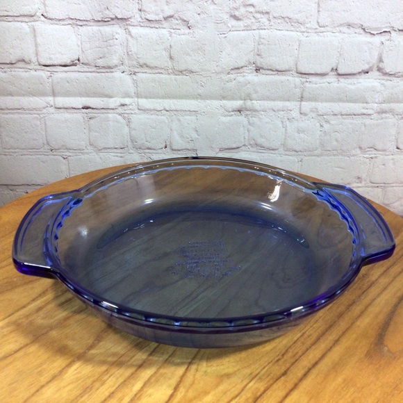 Anchor Kitchen Anchor Ovenware 9 Cobalt Blue Glass Fluted Deep Pie Plate Dish With Handles